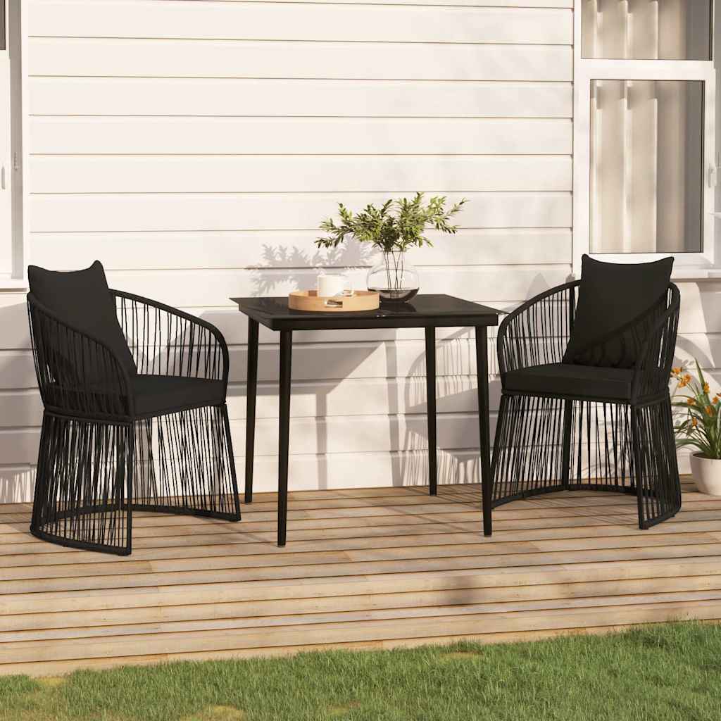 Set da Pranzo da Giardino 3 pz con Cuscini Nero