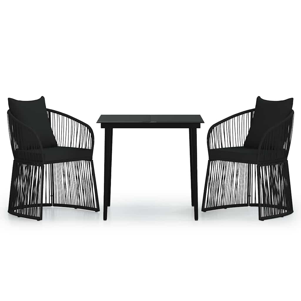 Set da Pranzo da Giardino 3 pz con Cuscini Nero