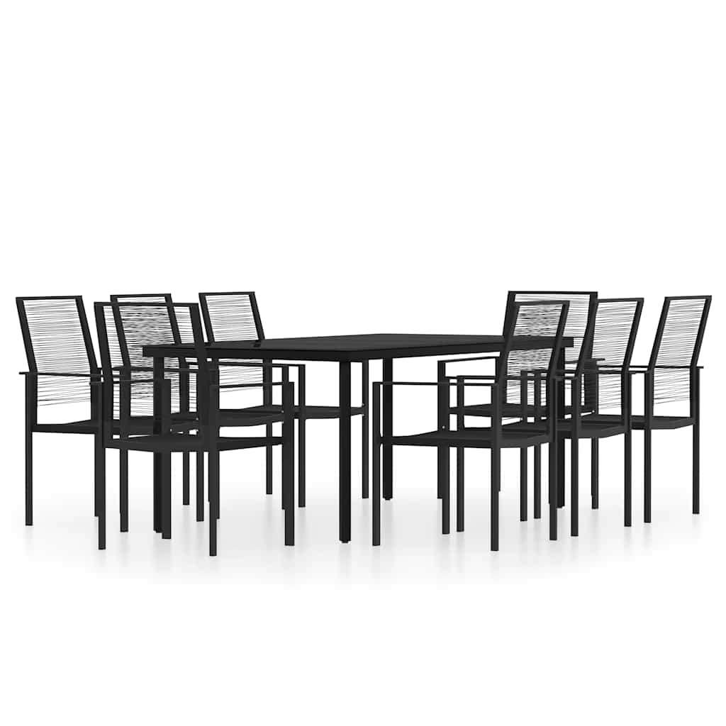 Set Mobili da Pranzo da Giardino 9 pz con Cuscini Nero