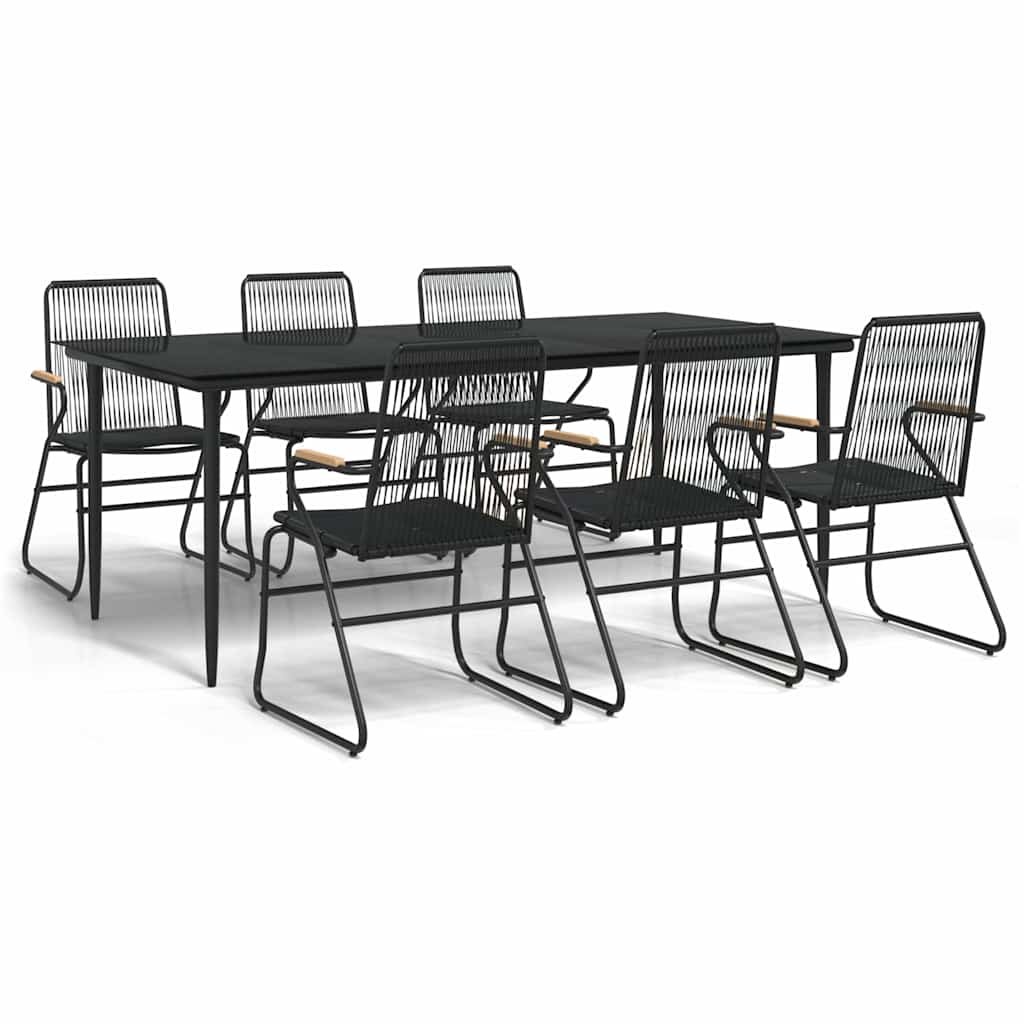 Set da Pranzo da Giardino 7 pz Nero in Rattan PVC