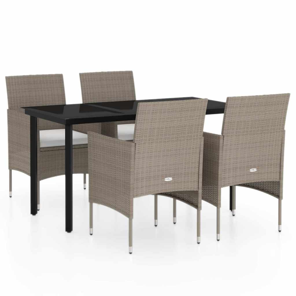 Set da Pranzo da Giardino 5 pz con Cuscini Beige e Nero