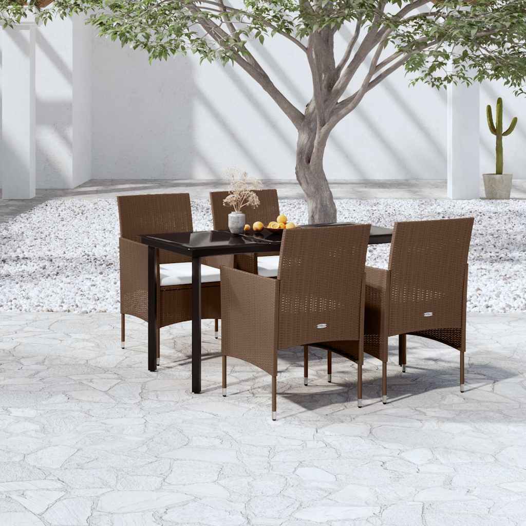 Set da Pranzo da Giardino 5 pz con Cuscini Marrone e Nero