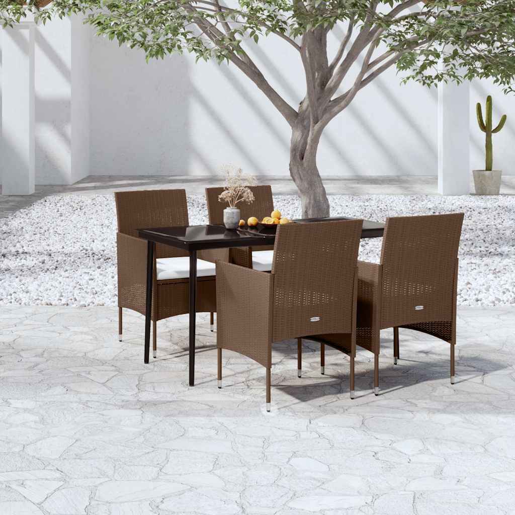 Set da Pranzo da Giardino 5 pz con Cuscini Marrone e Nero