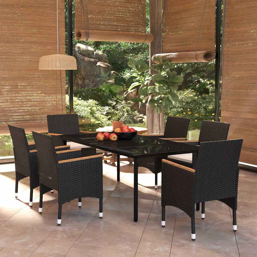 Set da Pranzo da Giardino 7 pz con Cuscini Nero