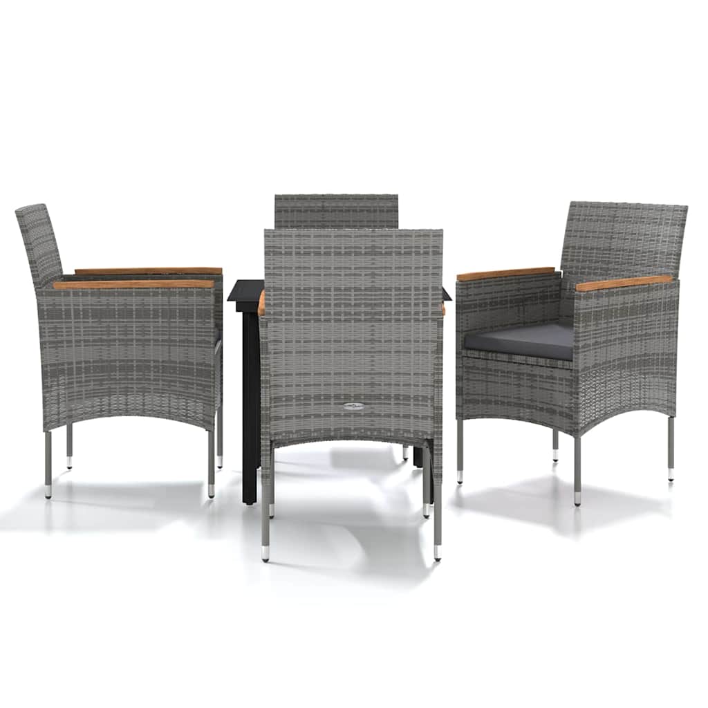 Set da Pranzo da Giardino 5 pz con Cuscini Grigio e Nero