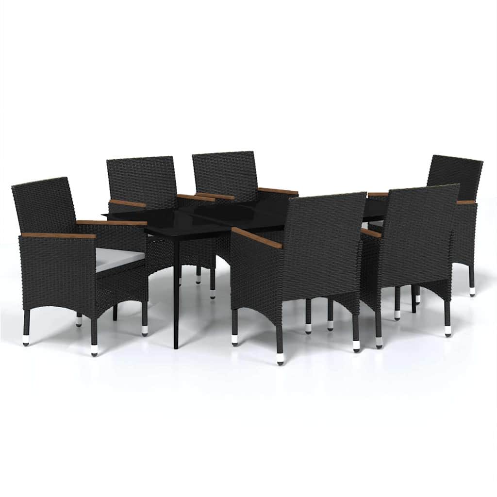 Set da Pranzo da Giardino 7 pz con Cuscini Nero
