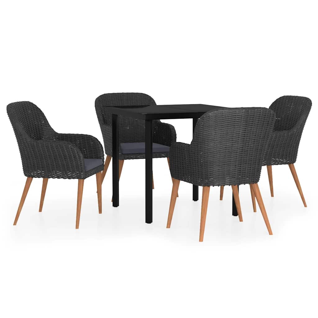 Set da Pranzo da Giardino 5 pz con Cuscini Nero