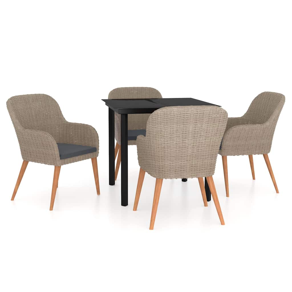 Set da Pranzo da Giardino 5 pz con Cuscini Marrone