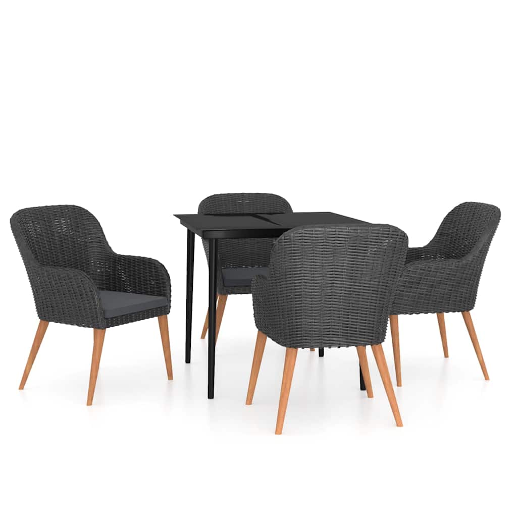 Set da Pranzo da Giardino 5 pz con Cuscini Nero