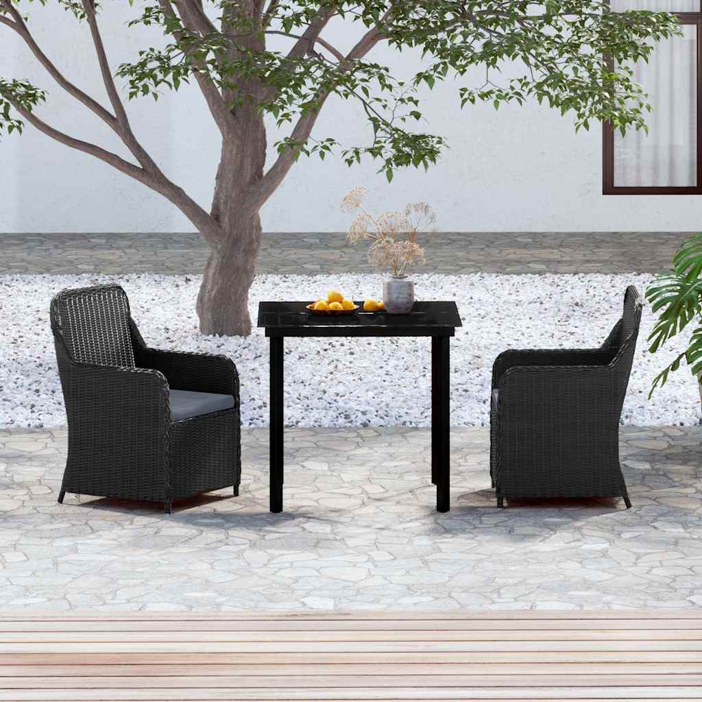 Set da Pranzo da Giardino 3 pz con Cuscini Nero
