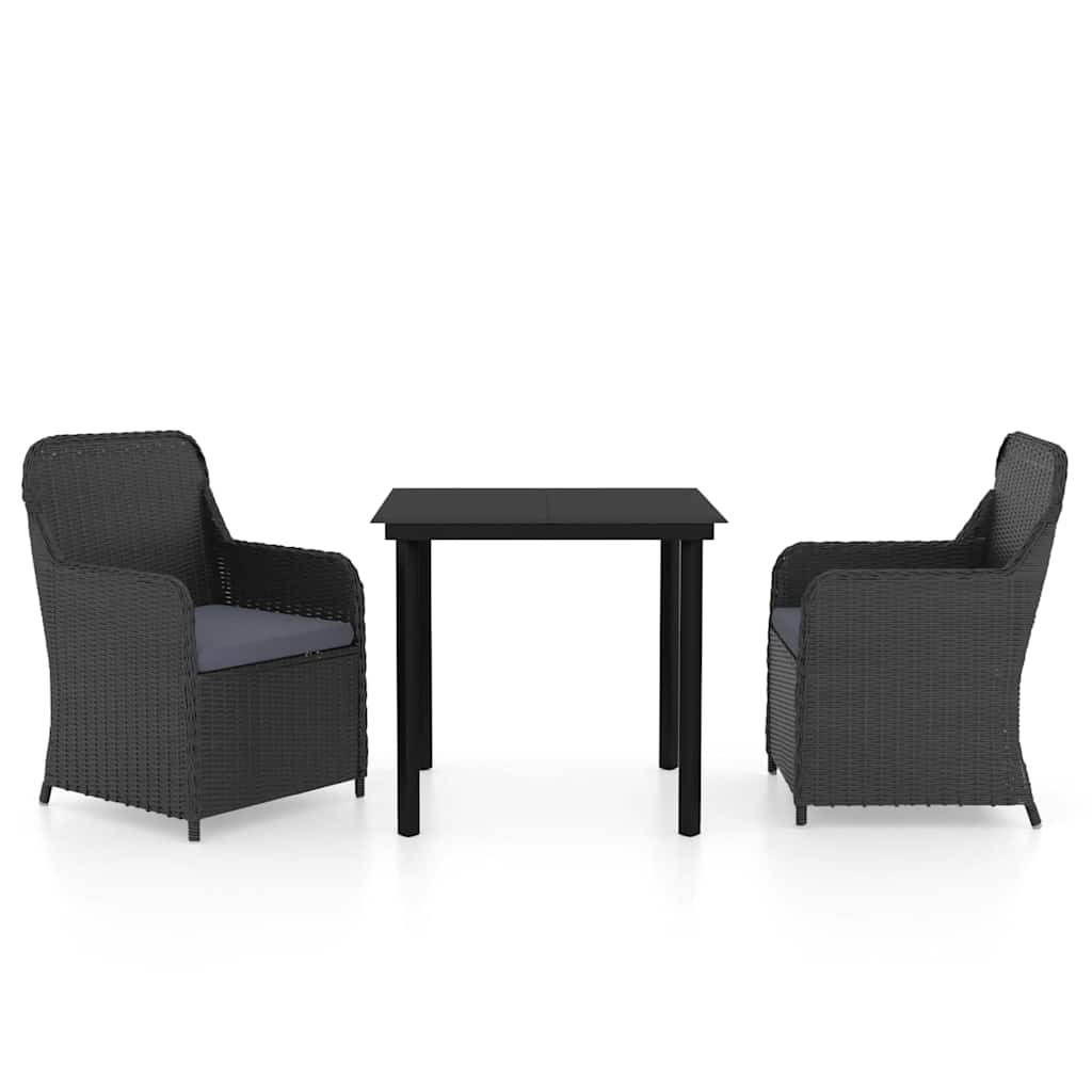 Set da Pranzo da Giardino 3 pz con Cuscini Nero