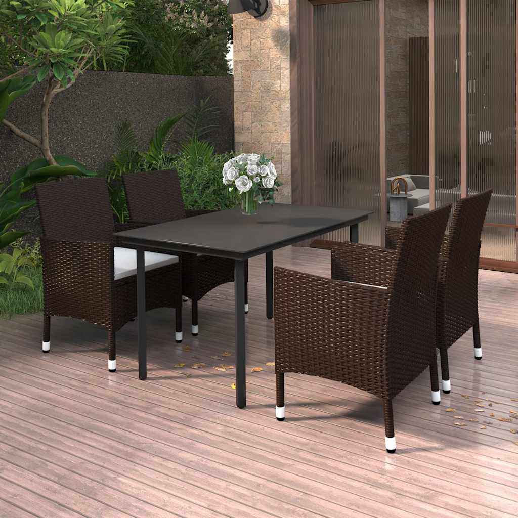 Set da Pranzo da Giardino 5 pz con Cuscini Polyrattan e Vetro
