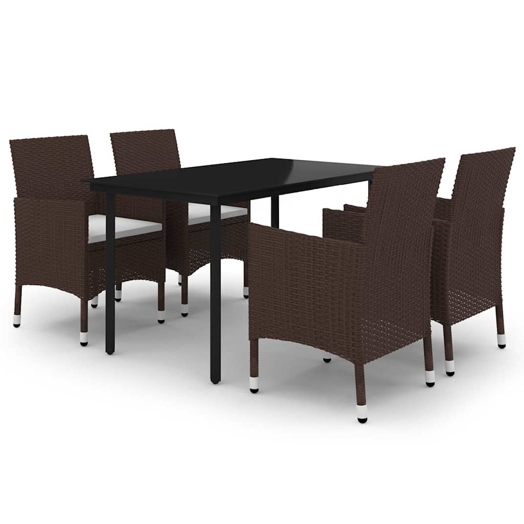Set da Pranzo da Giardino 5 pz con Cuscini Polyrattan e Vetro