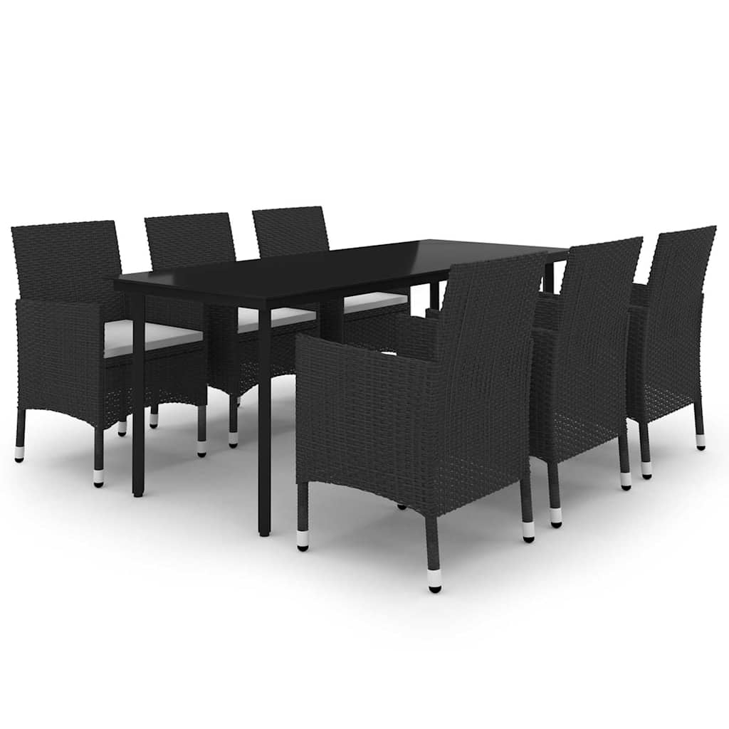 Set da Pranzo da Giardino 7 pz e Cuscini in Polyrattan e Vetro