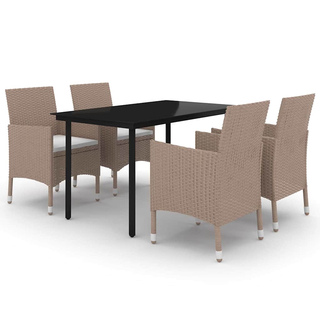 Set da Pranzo da Giardino 5 pz e Cuscini in Polyrattan e Vetro