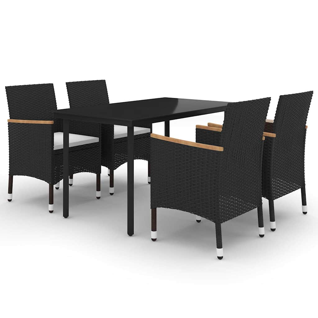 Set da Pranzo per Giardino 5 pz con Cuscini Polyrattan e Vetro