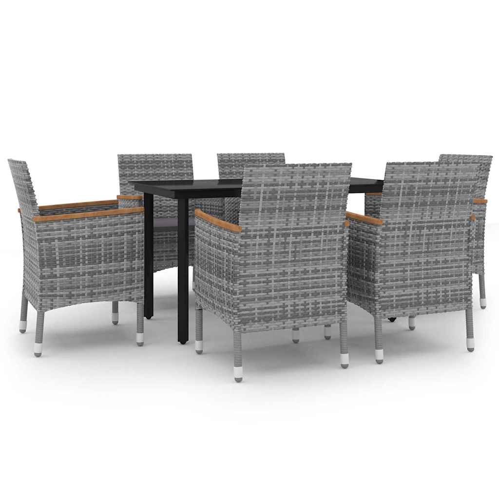 Set da Pranzo per Giardino 7 pz con Cuscini Polyrattan e Vetro