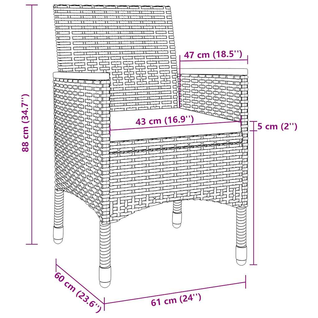Set da Pranzo per Giardino 7 pz con Cuscini Polyrattan e Vetro