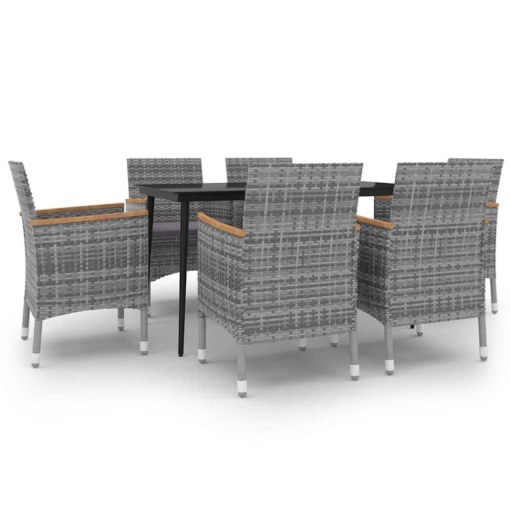 Set da Pranzo per Giardino 7 pz con Cuscini Polyrattan e Vetro