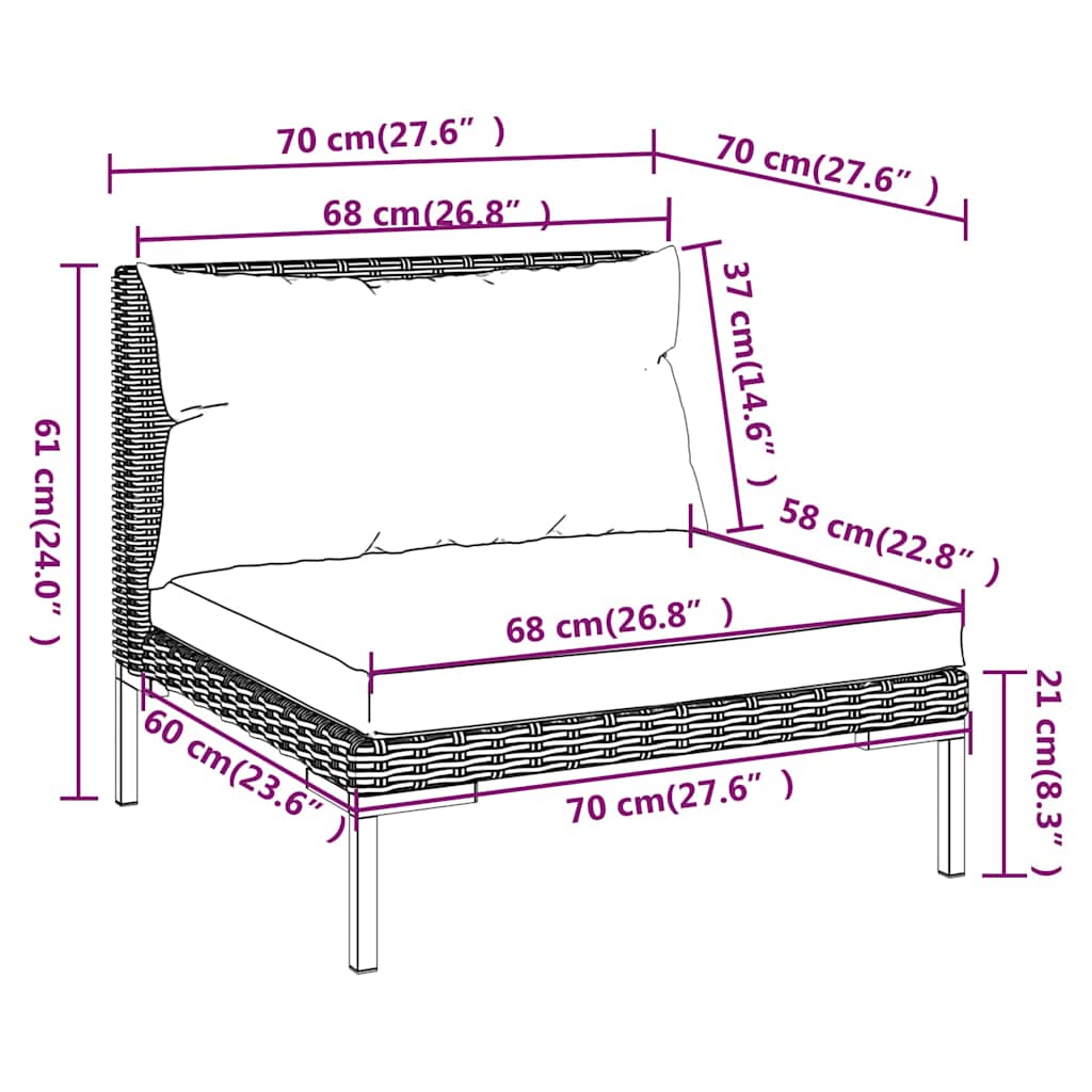Divani da Giardino 5 pz con Cuscini in Polyrattan Grigio Scuro