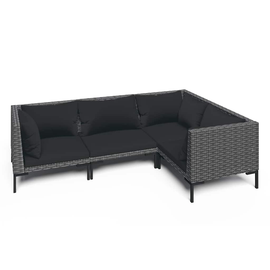 Set Divani da Giardino 4 pz con Cuscini Polyrattan Grigio Scuro