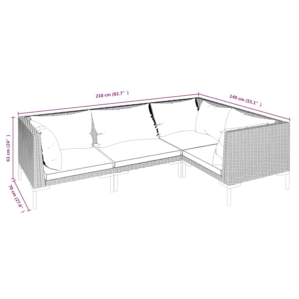 Set Divani da Giardino 4 pz con Cuscini Polyrattan Grigio Scuro