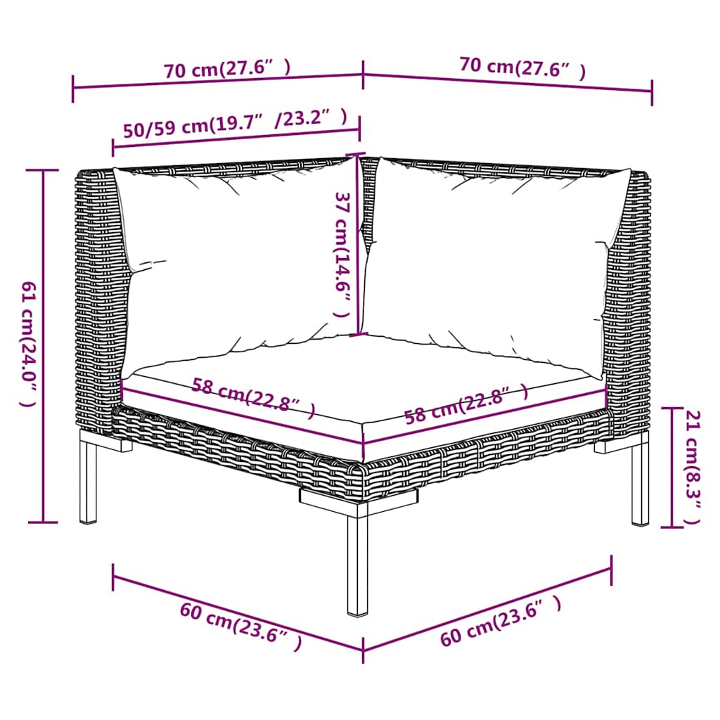 Set Divani da Giardino 4 pz con Cuscini Polyrattan Grigio Scuro