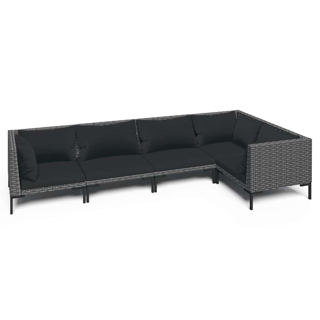 Salotto da giardino 5 pz con cuscini in polyrattan grigio scuro