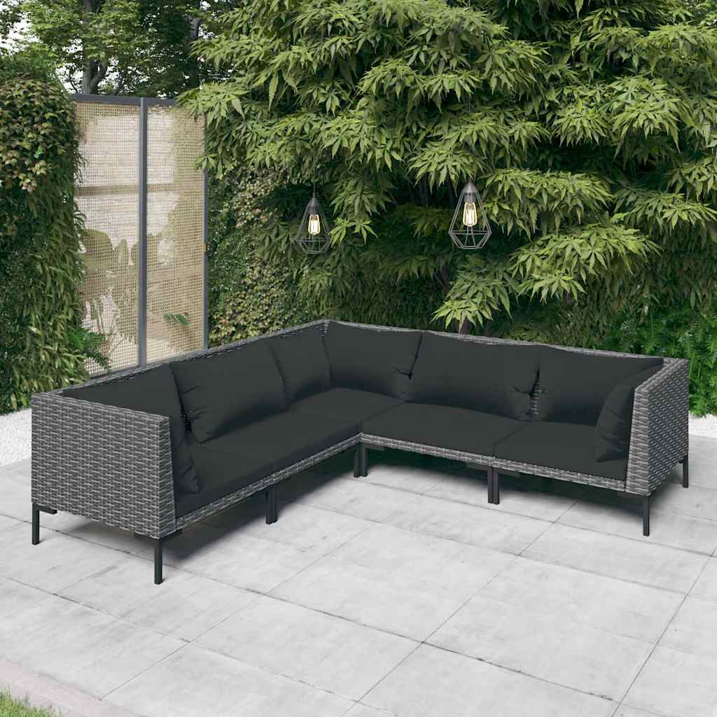 Salotto da Giardino 5 pz Rattan PE Grigio Scuro e Cuscini Neri