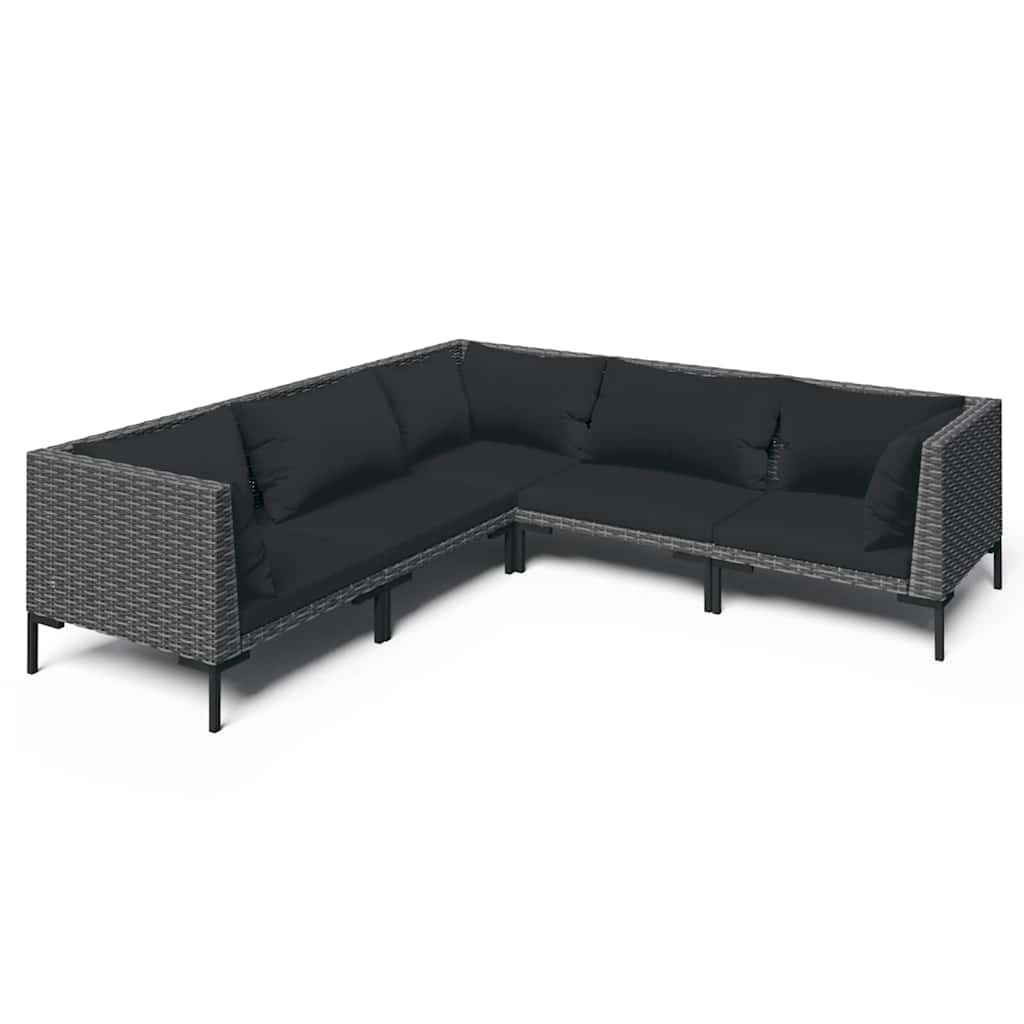 Salotto da Giardino 5 pz Rattan PE Grigio Scuro e Cuscini Neri