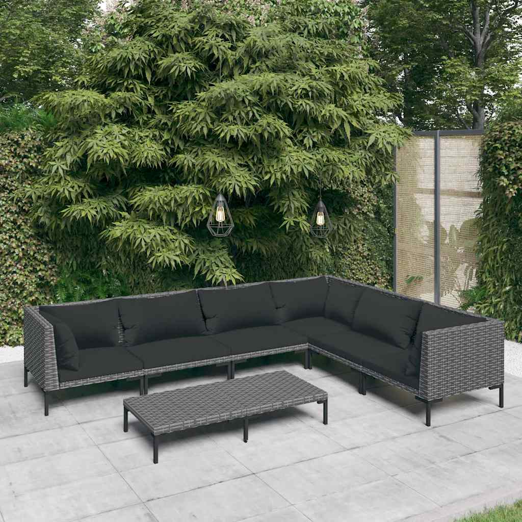 Set Divani da Giardino 7 pz Polyrattan Grigio Scuro