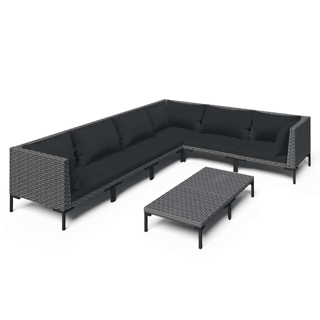 Set Divani da Giardino 7 pz Polyrattan Grigio Scuro