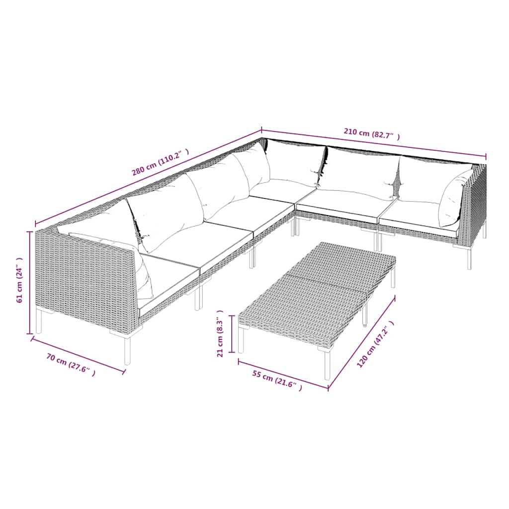 Set Divani da Giardino 7 pz Polyrattan Grigio Scuro