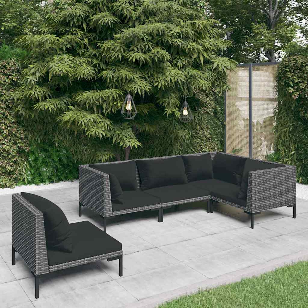 Salotto da Giardino 5 pz in Polyrattan Grigio Scuro