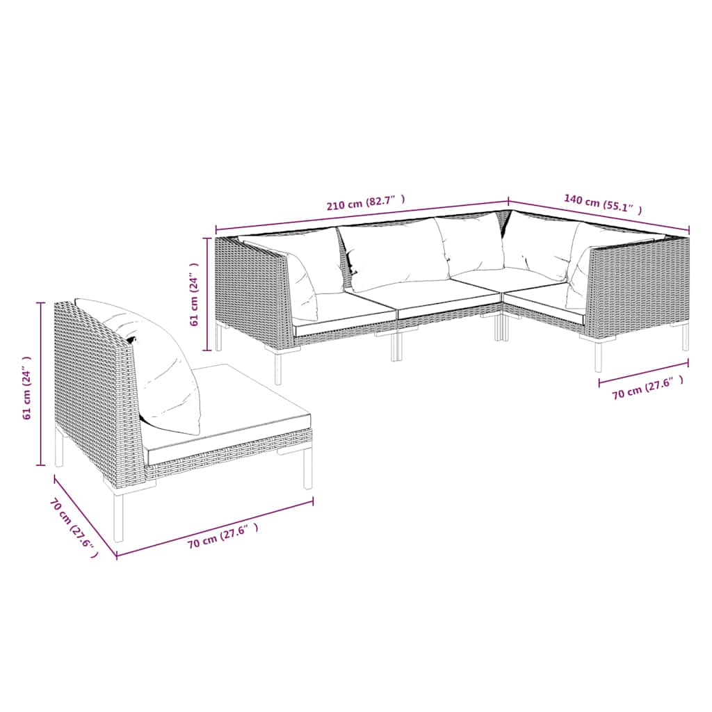 Salotto da Giardino 5 pz in Polyrattan Grigio Scuro