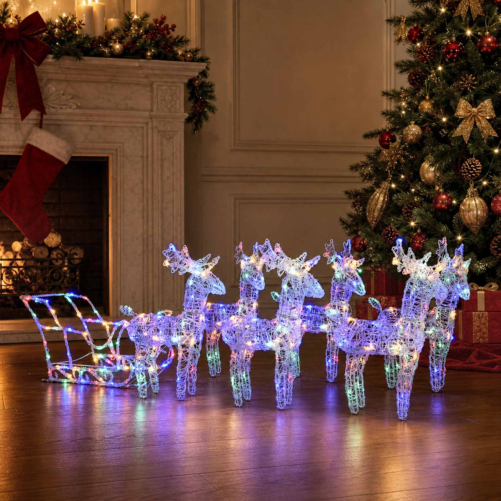 Decorazione Natalizia Renne e Slitta 320 LED Acrilico