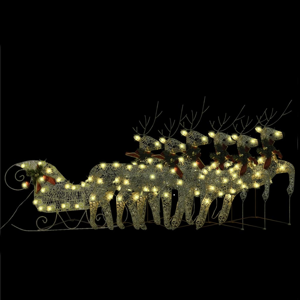 Renne e Slitta di Natale Decorazione Esterni 140 LED Oro