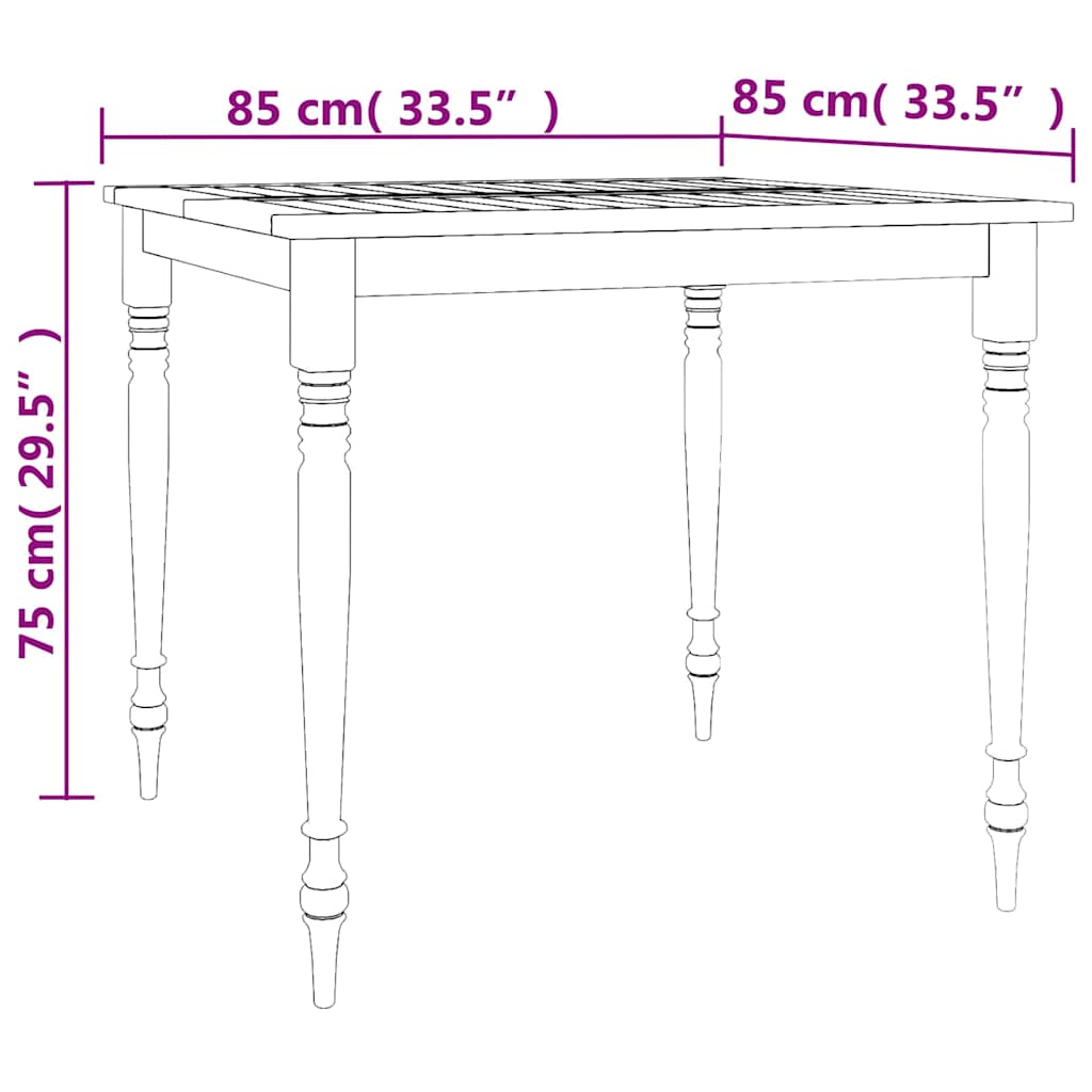 Set Pranzo da Giardino 3 pz in Teak Massello 85 x 85 cm
