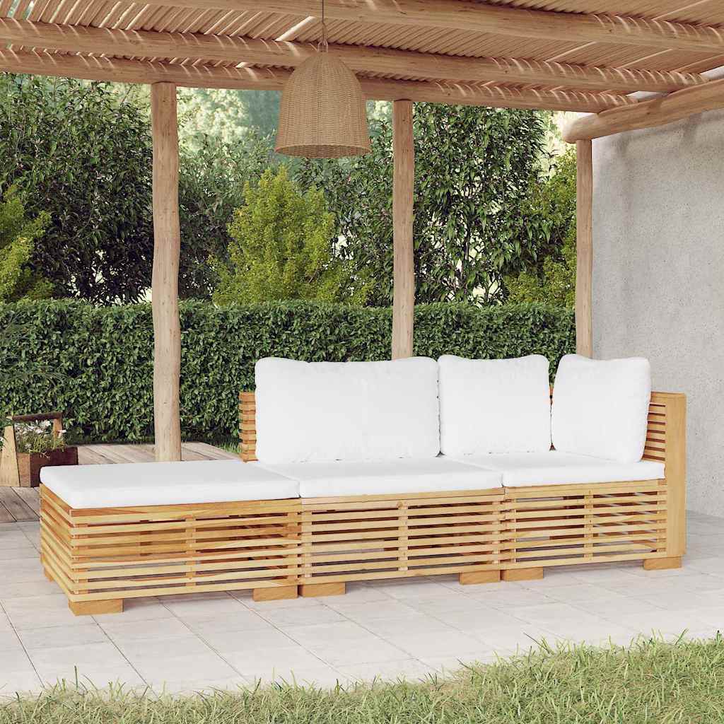 Set Divani da Giardino 3 pz con Cuscini Legno Massello di Teak",