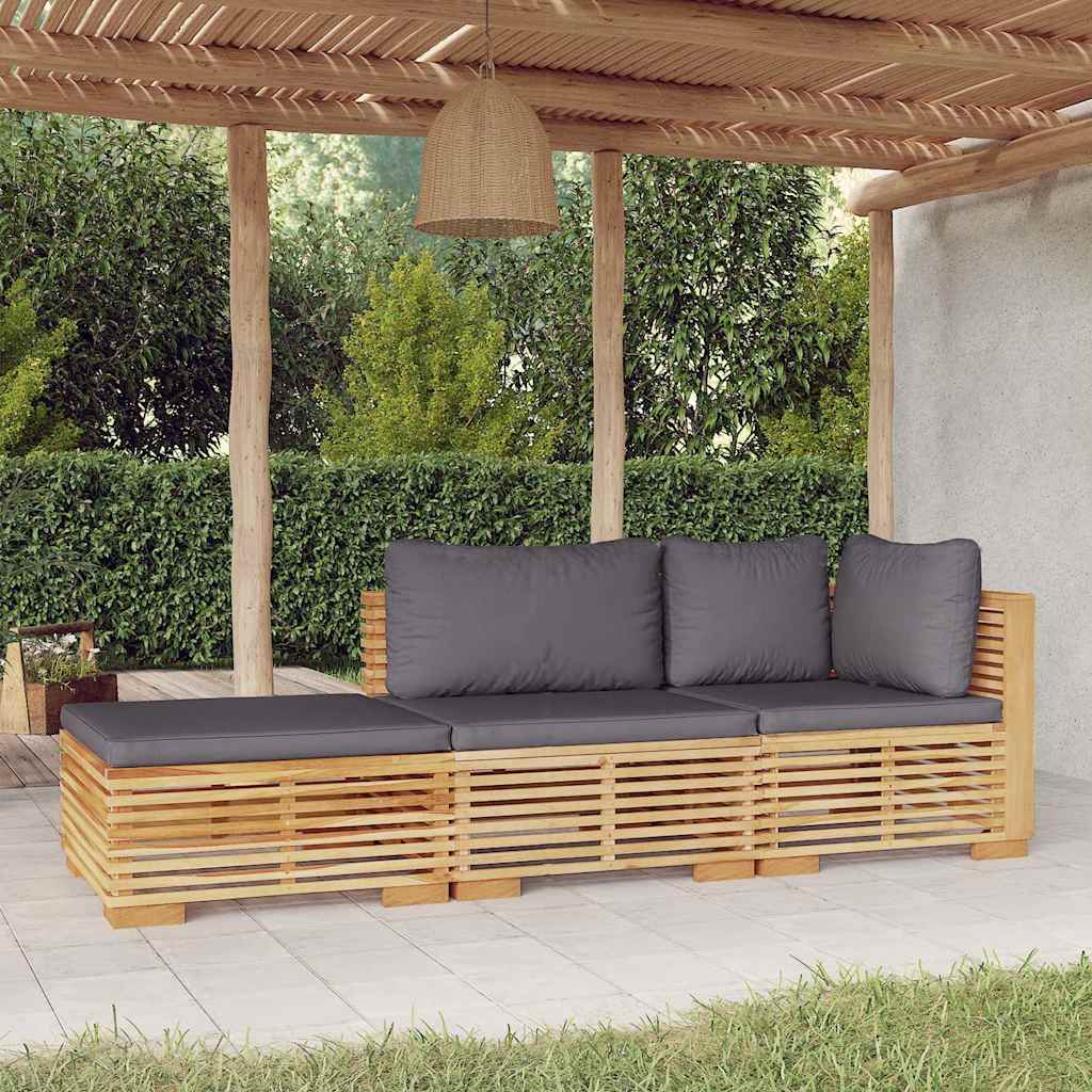 Salotto da giardino 3 pz in teak con cuscini grigio scuro
