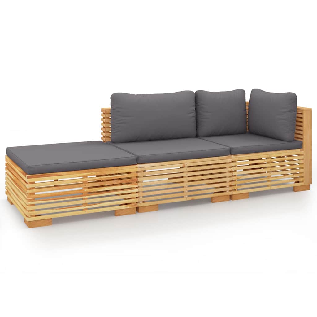 Salotto da giardino 3 pz in teak con cuscini grigio scuro