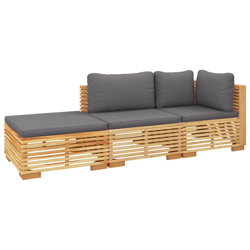 Salotto da giardino 3 pz in teak con cuscini grigio scuro