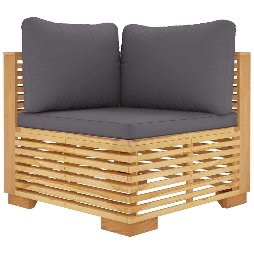 Salotto da giardino 3 pz in teak con cuscini grigio scuro