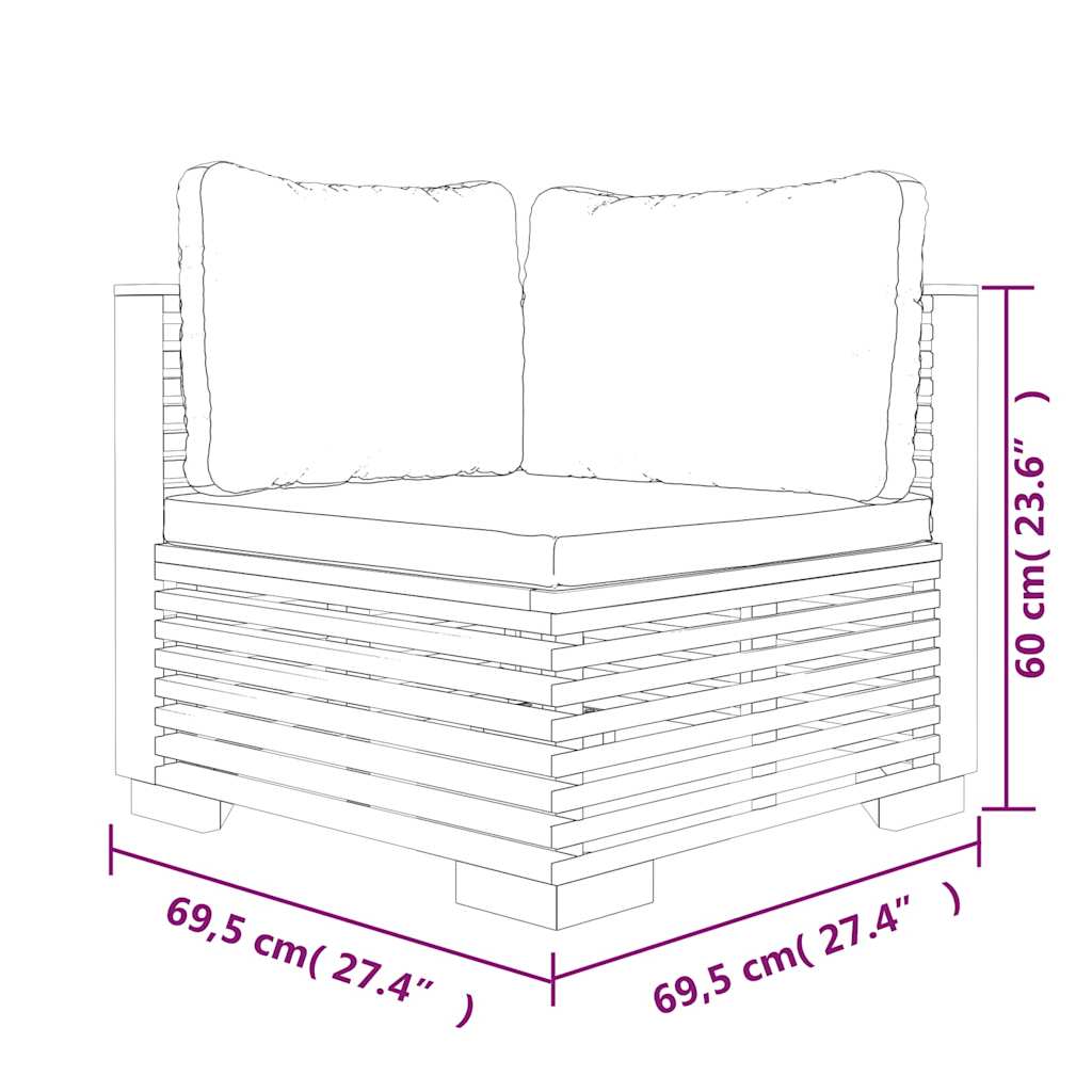 Salotto da giardino 3 pz in teak con cuscini grigio scuro
