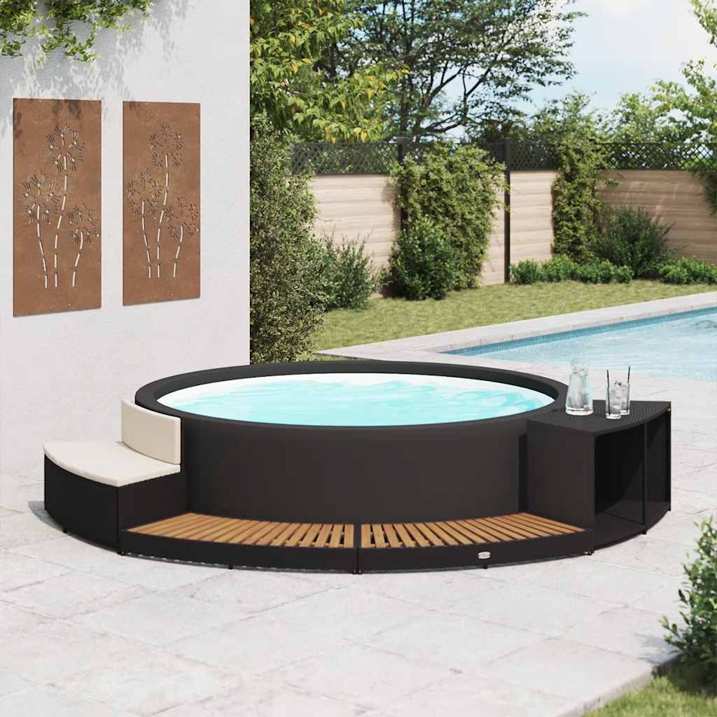 Bordo Spa Nero in Polyrattan e Legno d'Acacia