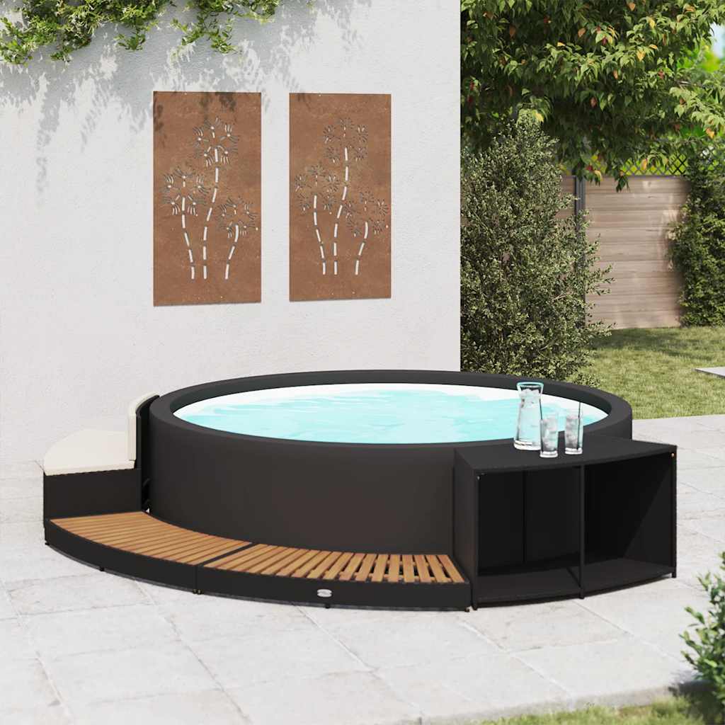 Bordo Spa Nero in Polyrattan e Legno d'Acacia