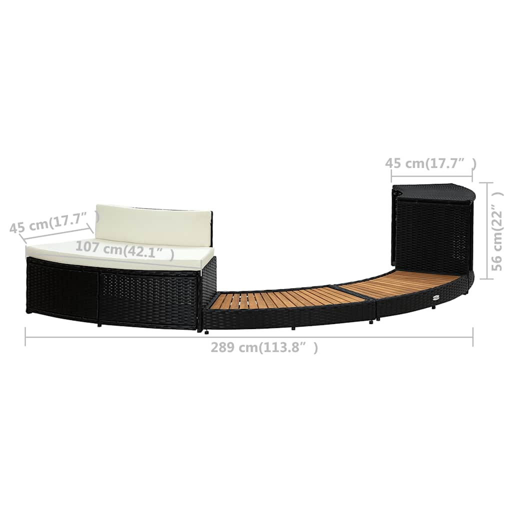 Bordo Spa Nero in Polyrattan e Legno d'Acacia