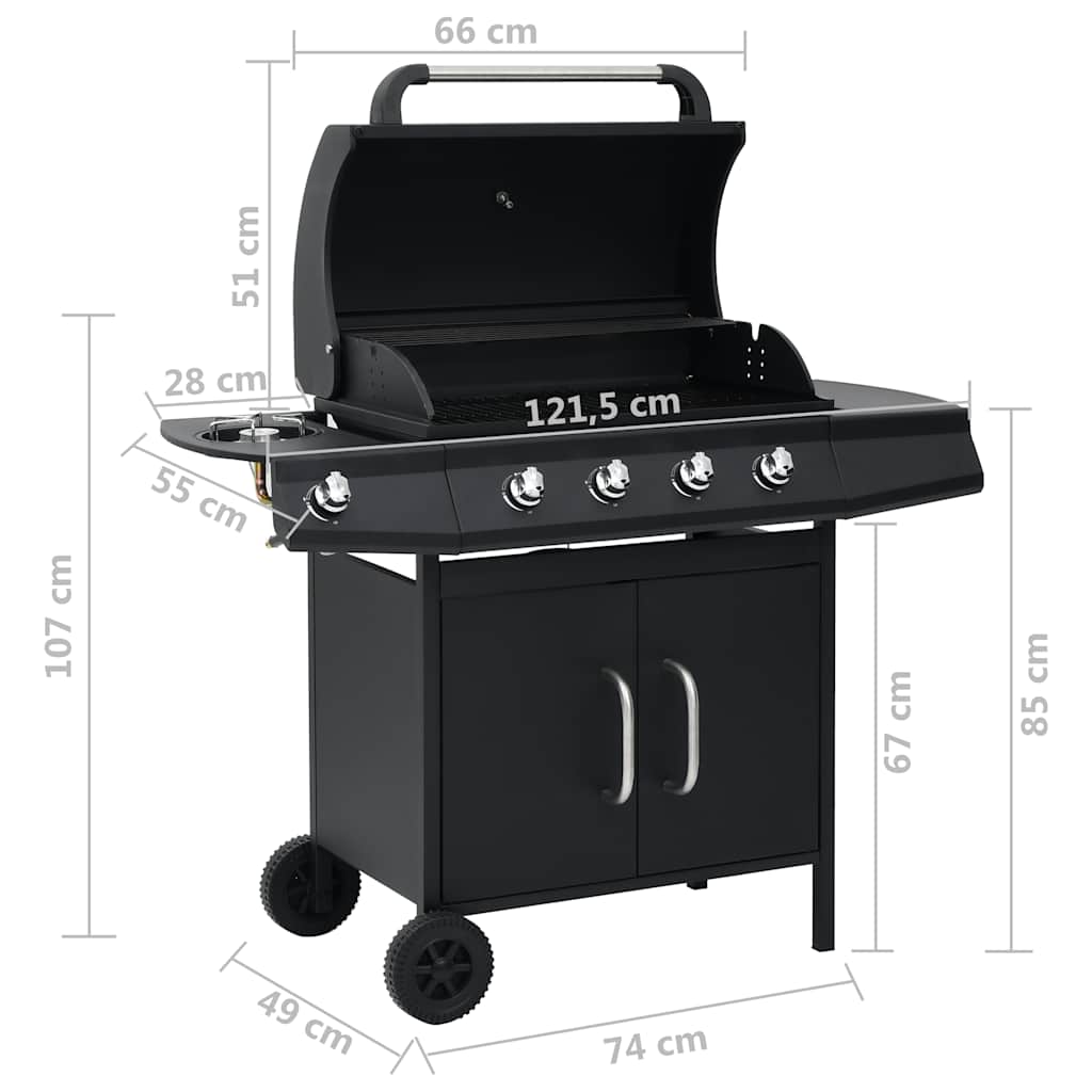 Barbecue e Griglia a Gas 4+1 Fornelli Nero in Acciaio