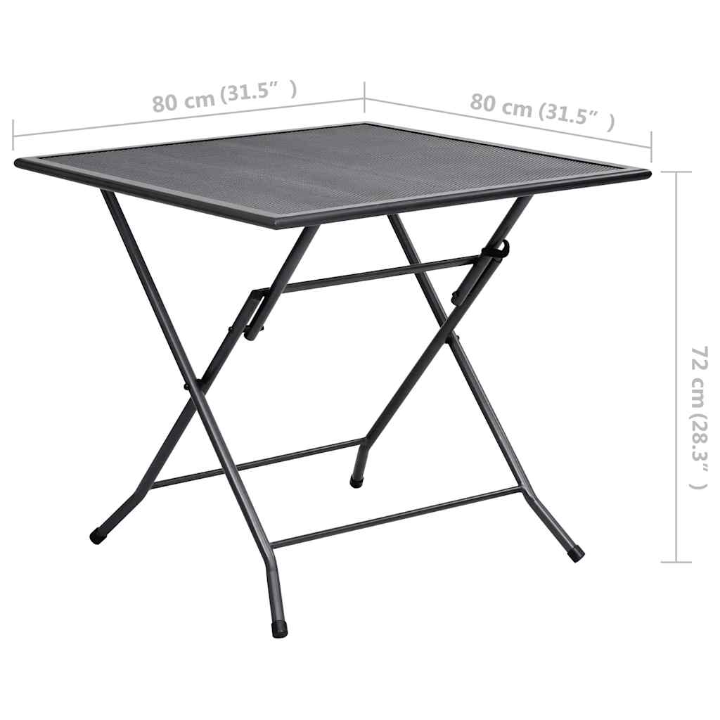 Tavolo Pieghevole a Rete 80x80x72 cm in Acciaio Antracite