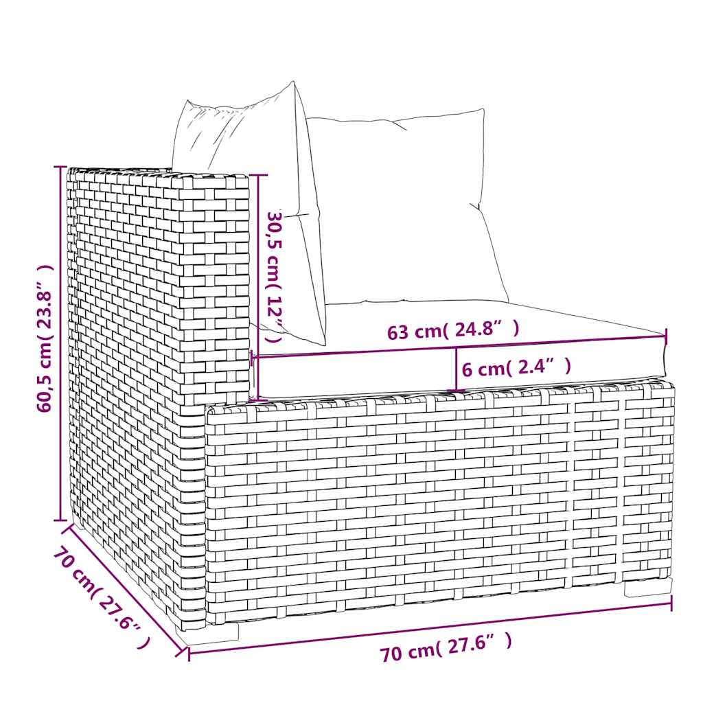Divani da giardino modulari 5 pz in rattan PE nero, cuscini crema